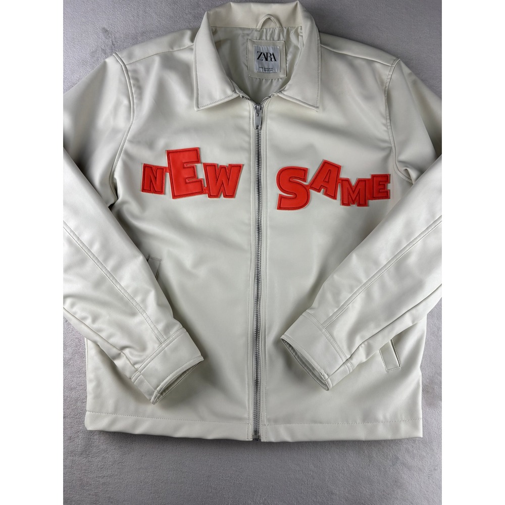 Zara DNWR Mens XL Faux Leather Jacket Cream New Same Nice Mood Only Patch